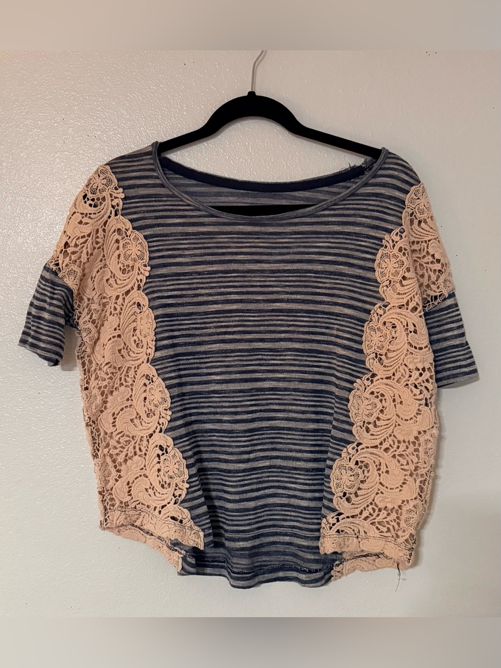 We The Free Free People Striped Crochet Lace Top S